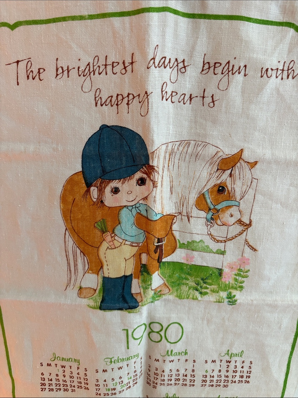 80’s Happiness Is..Pony Horse  Kitchen Kitschy Linen Tea Towel Calendar